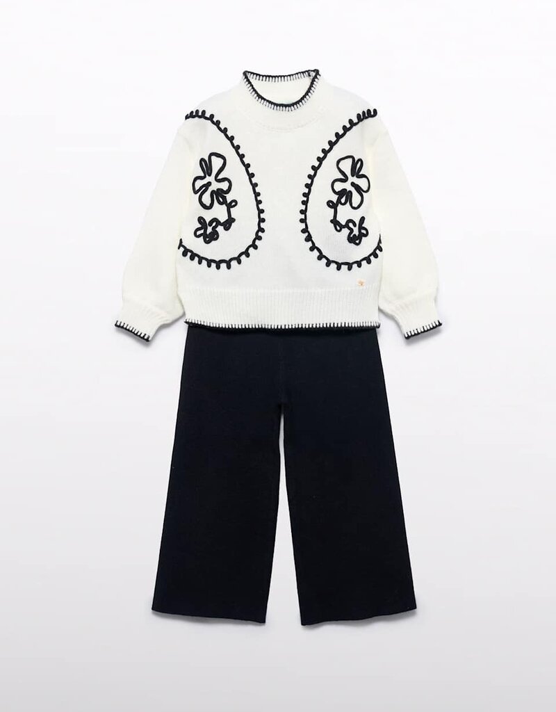 Abel & Lula White Sweater/Black Pant Set