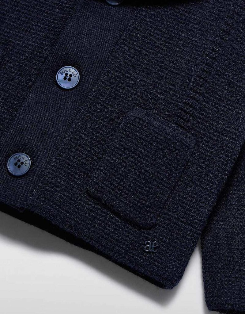 Abel & Lula Navy Knit Button Up Jacket