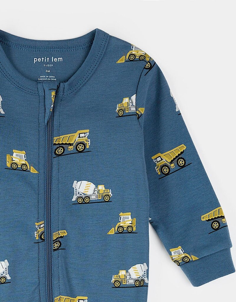 Petit Lem CONSTRUCTION TRUCK PRINT COBALT SLEEPER