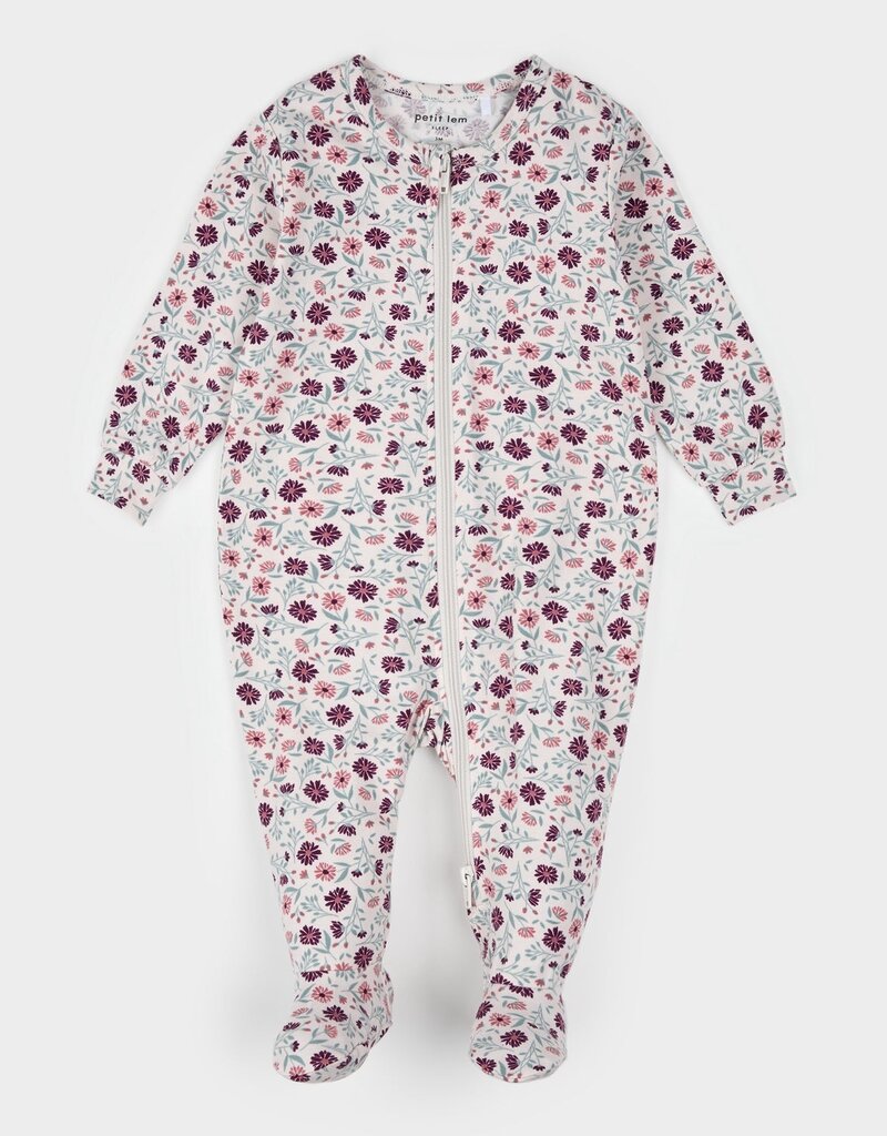 Petit Lem FLOWERED FOOTED SLEEPER KNIT-BEIGE