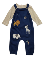 Viverano Elephant Zebra Applique Knit Baby Overall Set