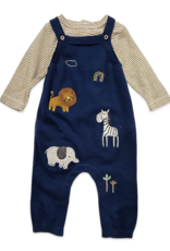 Viverano Elephant Zebra Applique Knit Baby Overall Set