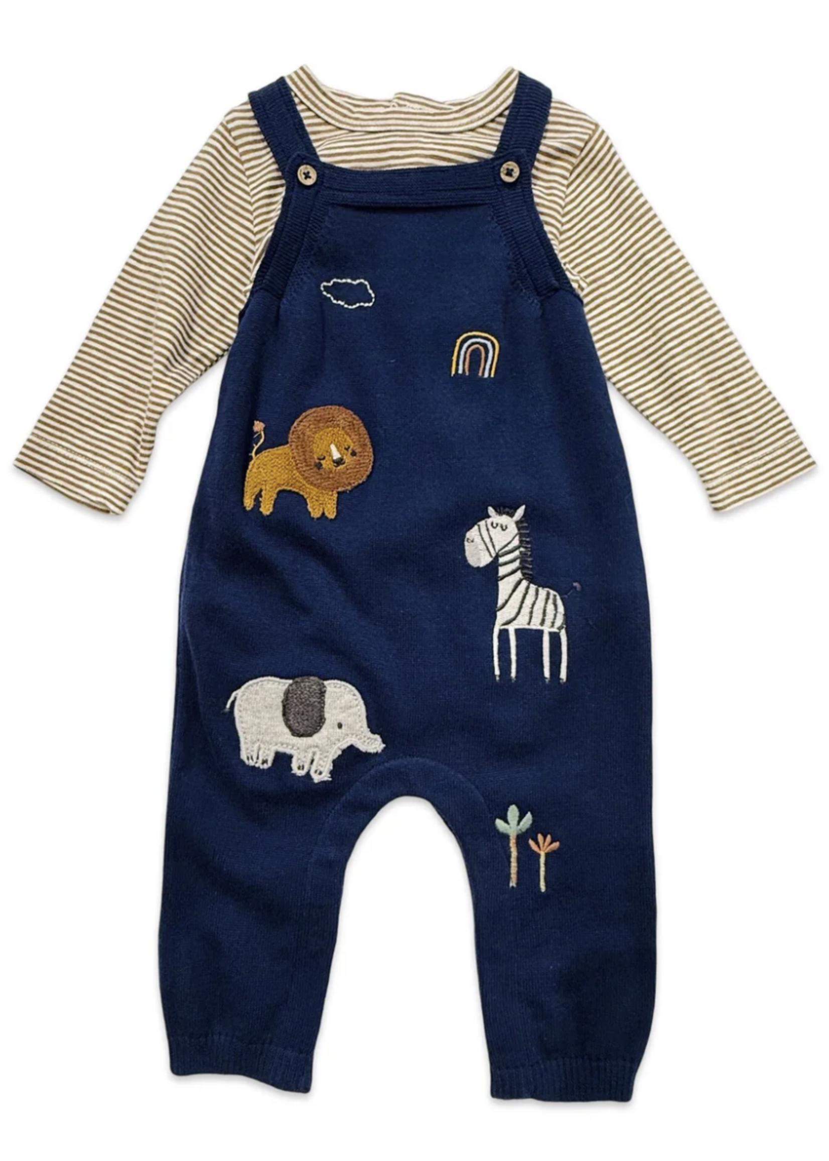 Viverano Elephant Zebra Applique Knit Baby Overall Set