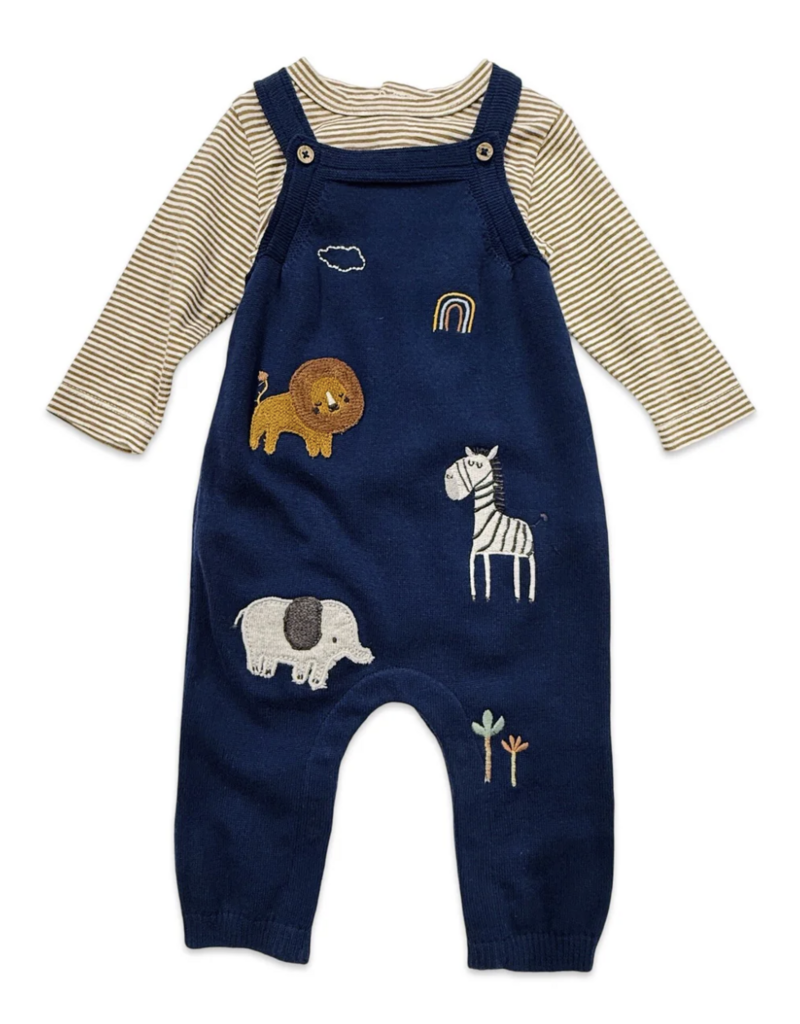 Viverano Elephant Zebra Applique Knit Baby Overall Set