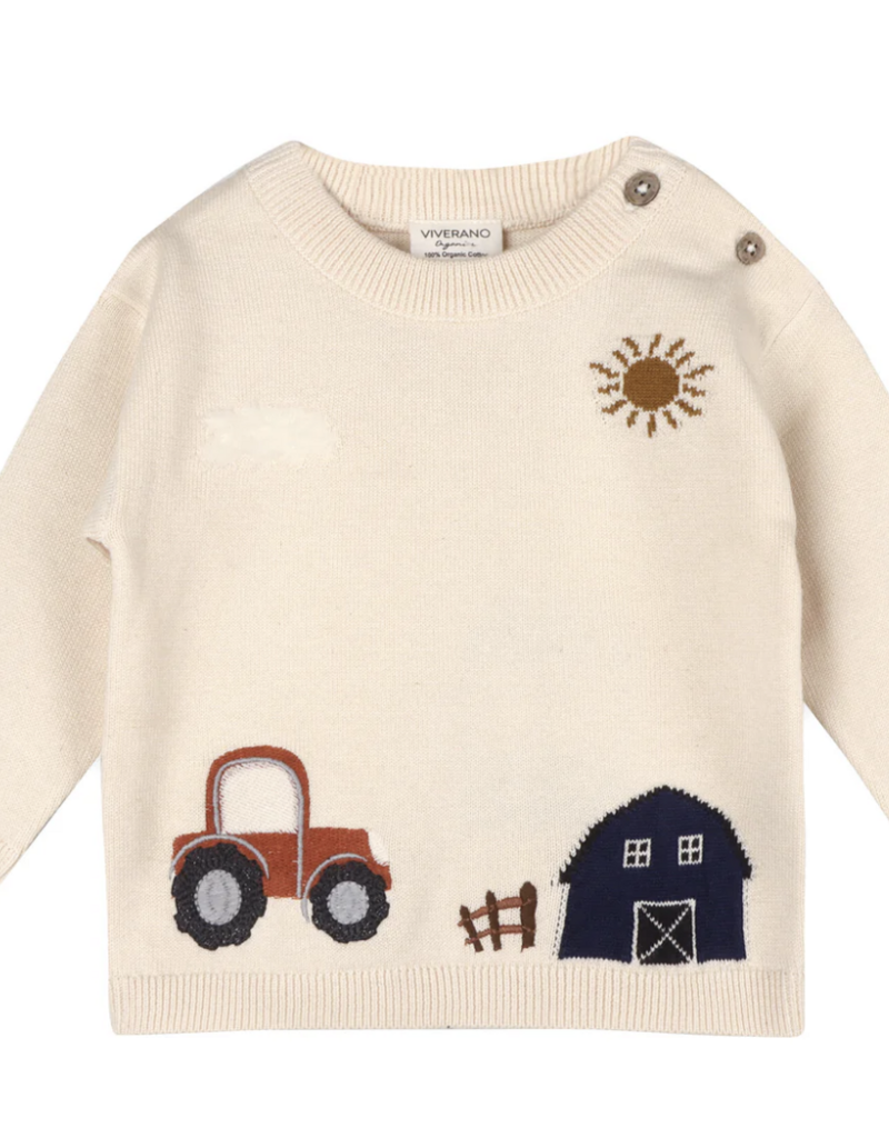 Viverano Farm Tractor Embroidered Sweater Pullover