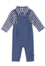 Viverano Oxford Gingham Shirt Overall Jumpsuit Navy/White