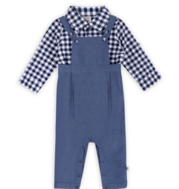 Viverano Oxford Gingham Shirt Overall Jumpsuit Navy/White