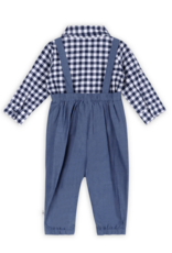 Viverano Oxford Gingham Shirt Overall Jumpsuit Navy/White