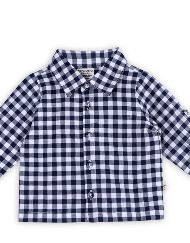 Viverano Oxford Gingham Shirt Overall Jumpsuit Navy/White
