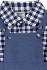 Viverano Oxford Gingham Shirt Overall Jumpsuit Navy/White