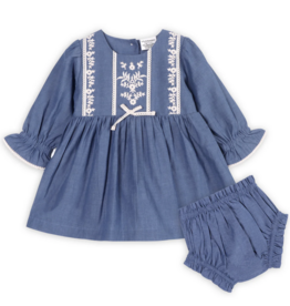 Viverano Hudson Denim Embr Dress/Bloomer Set Navy