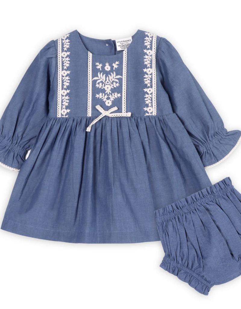 Viverano Hudson Denim Embr Dress/Bloomer Set Navy
