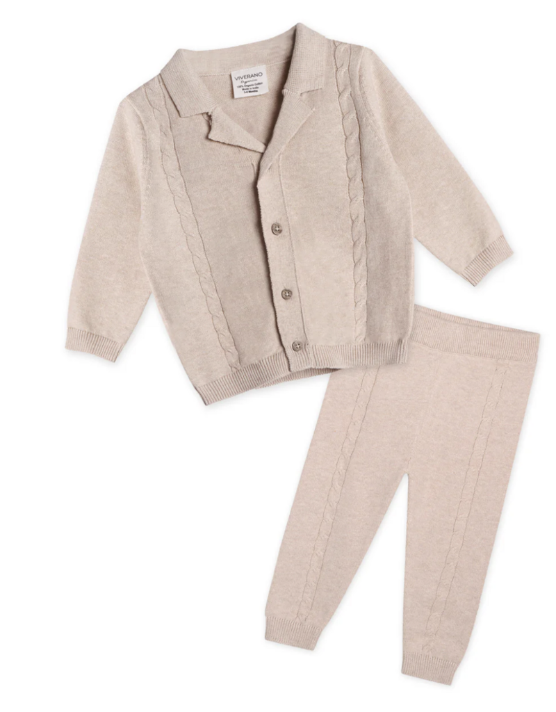 Viverano Resort Cable Knit Cardigan Pant Set Oatmeal