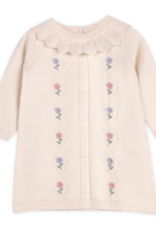 Viverano Floral Embr Knit Ruffle Dress