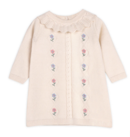 Viverano Floral Embr Knit Ruffle Dress