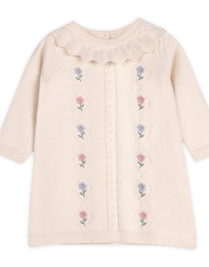 Viverano Floral Embr Knit Ruffle Dress
