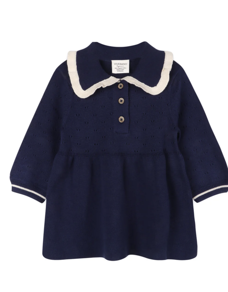Viverano Adeline Ruffle Collar Sweater Dress Navy