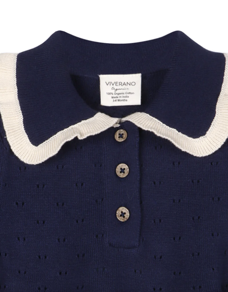 Viverano Adeline Ruffle Collar Sweater Dress Navy