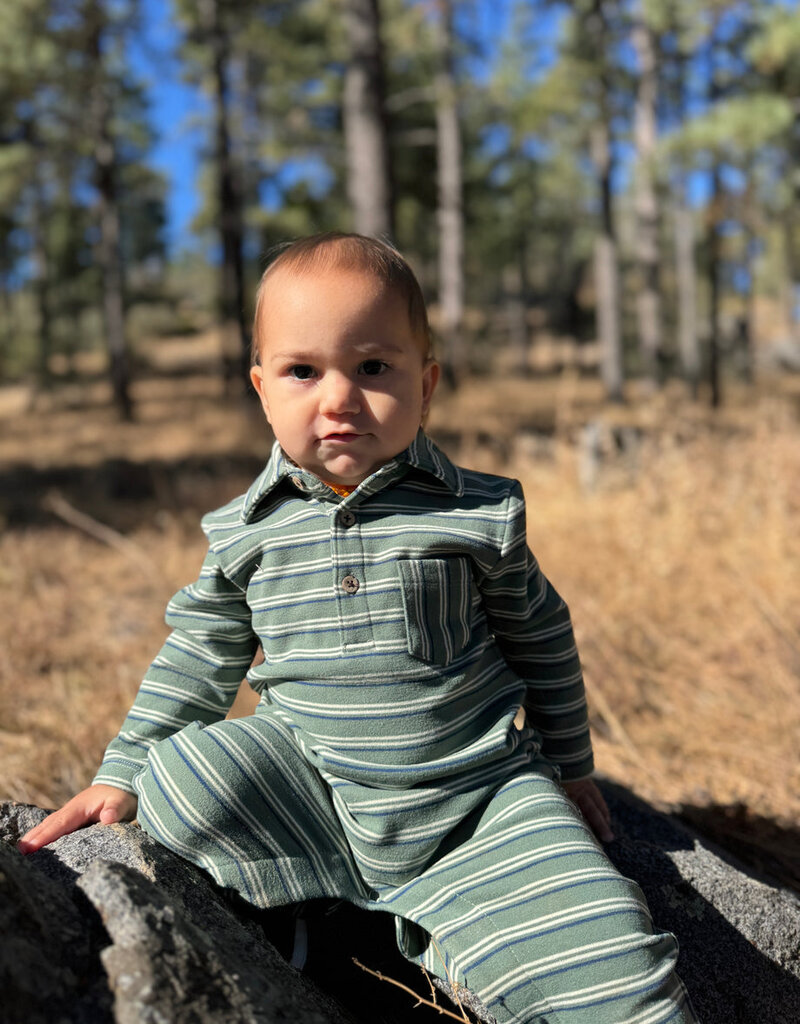 Me & Henry Kingston Green Double Stripe Polo Romper
