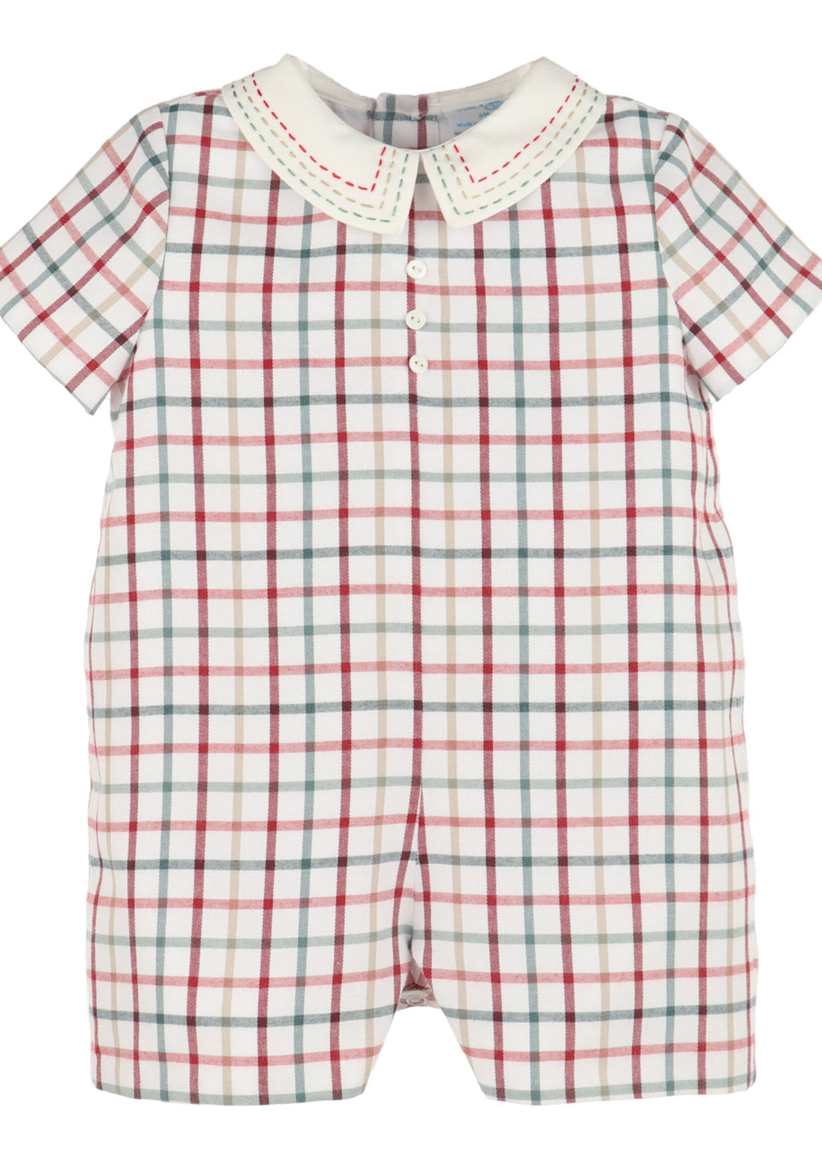 Luli & Me Tattersall Boy Green Romper