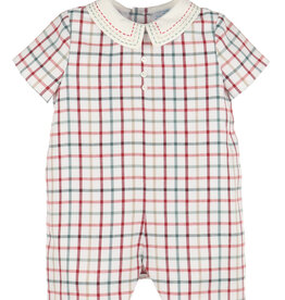 Luli & Me Tattersall Boy Green Romper