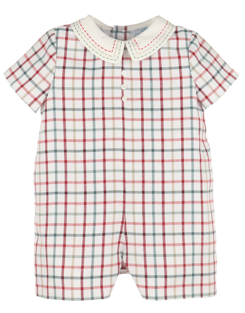 Luli & Me Tattersall Boy Green Romper