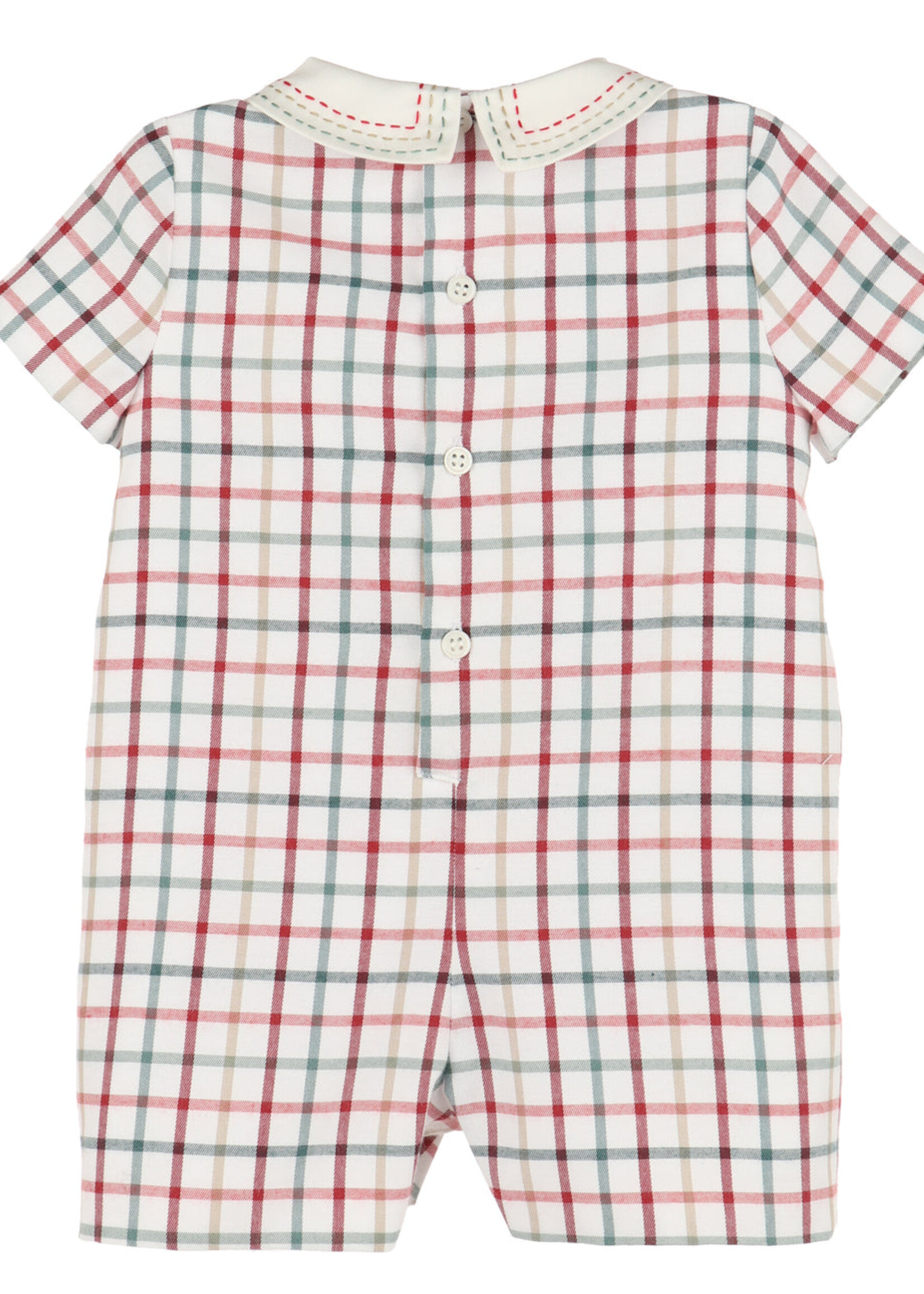 Luli & Me Tattersall Boy Green Romper