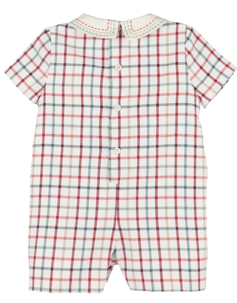 Luli & Me Tattersall Boy Green Romper
