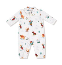 Angel Dear Winter Animal Sports Polo Romper Ivory