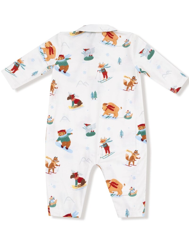 Angel Dear Winter Animal Sports Polo Romper Ivory