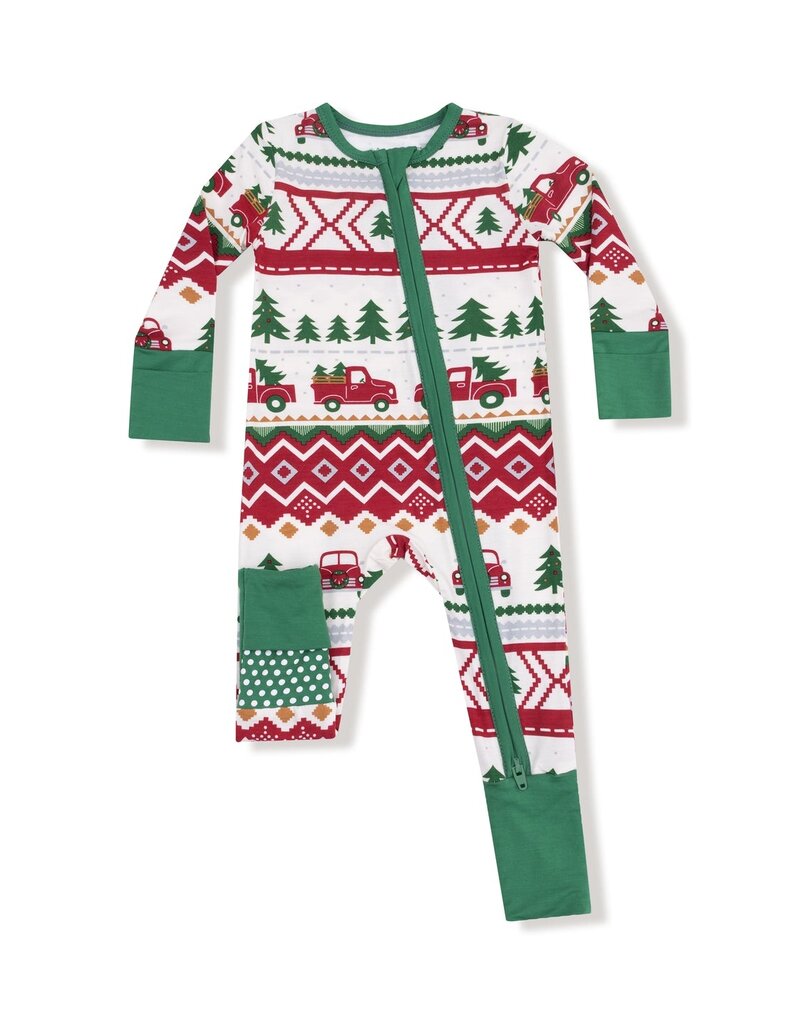 Angel Dear Red Truck Fair Isle 2 Way Zipper Romper