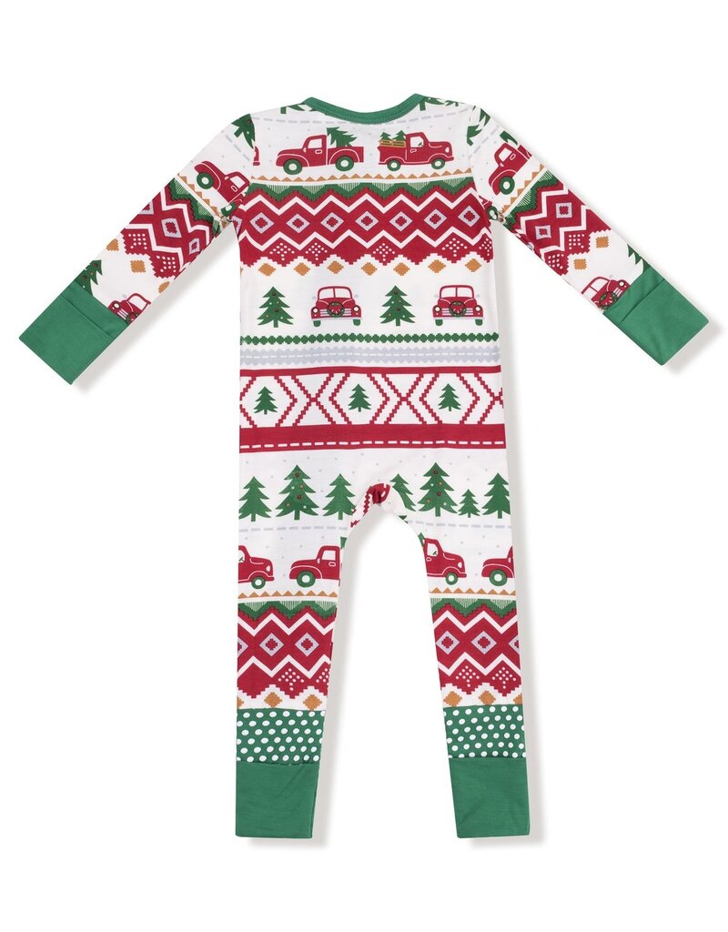 Angel Dear Red Truck Fair Isle 2 Way Zipper Romper