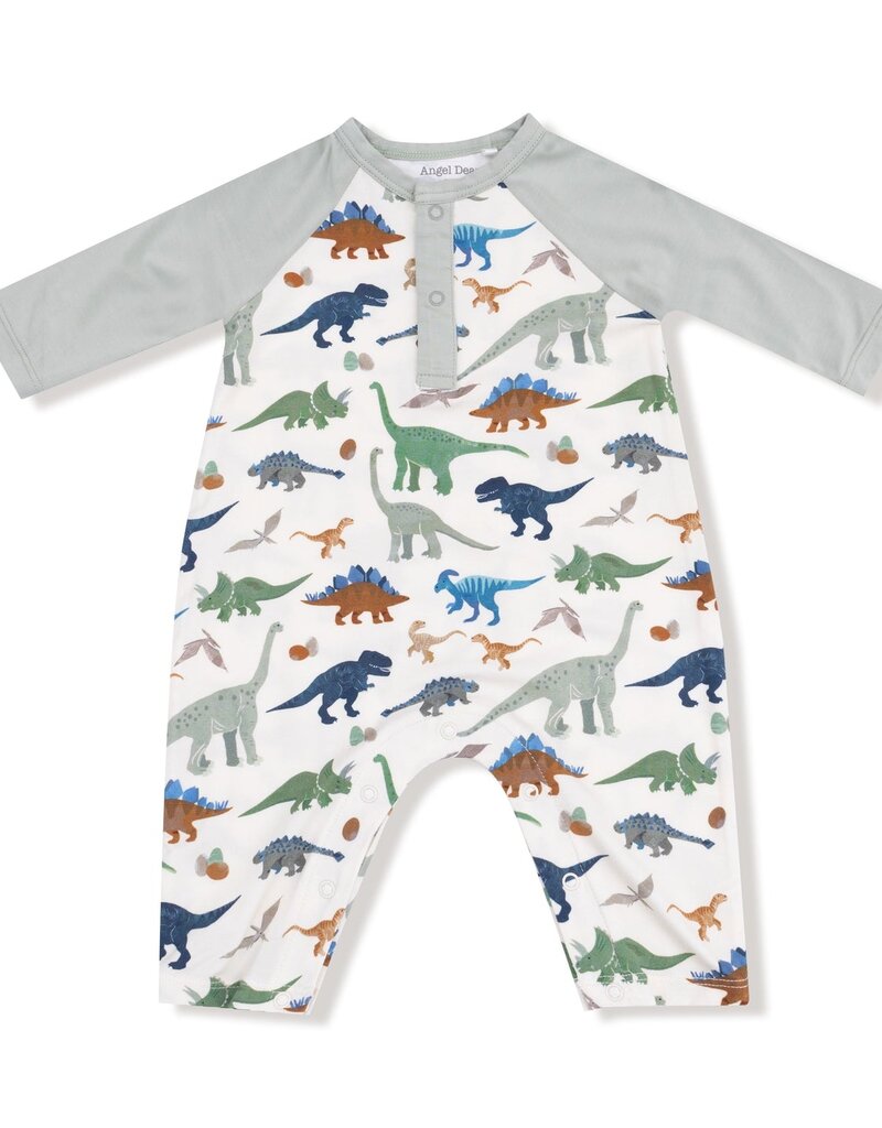 Angel Dear Washy Dinos  L/S Raglan Henley Romper