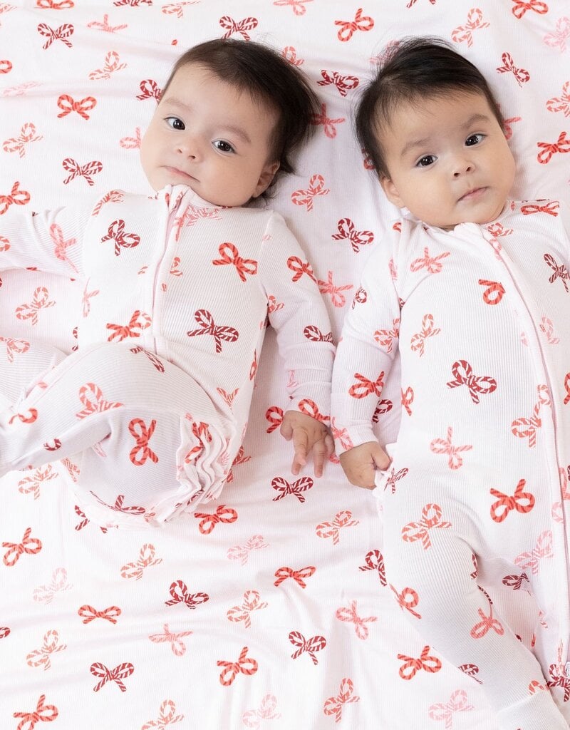 Angel Dear Candy Cane Bows 2 Way Zipper Ruffle Back Footie