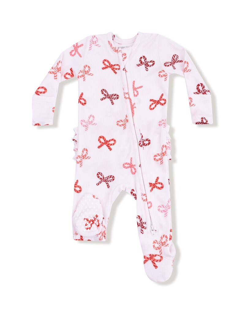 Angel Dear Candy Cane Bows 2 Way Zipper Ruffle Back Footie