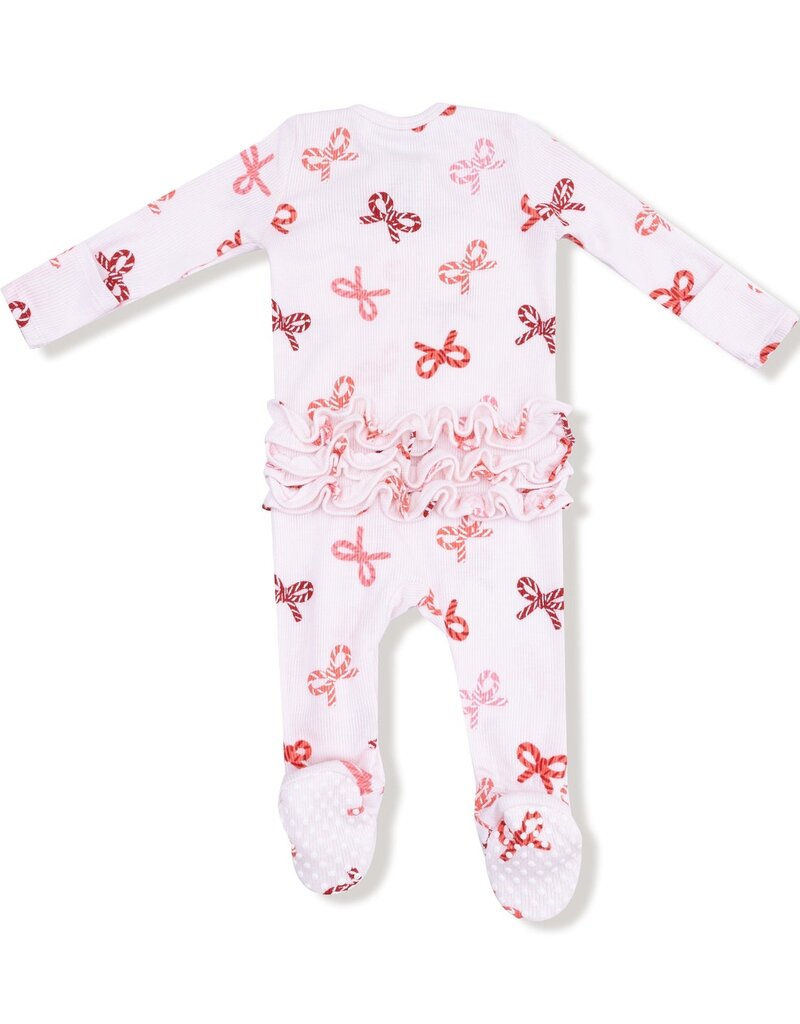 Angel Dear Candy Cane Bows 2 Way Zipper Ruffle Back Footie