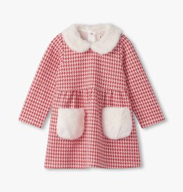 Hatley Kids red houndstooth fun fur trim dress chex red