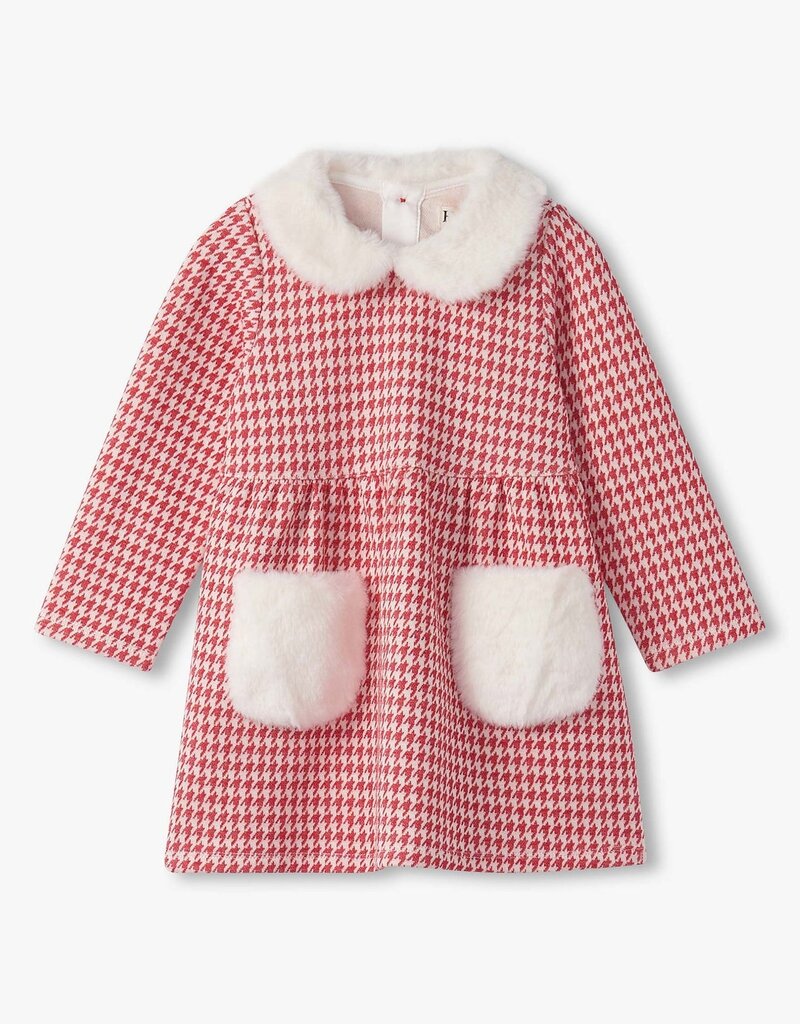 Hatley Kids red houndstooth fun fur trim dress chex red