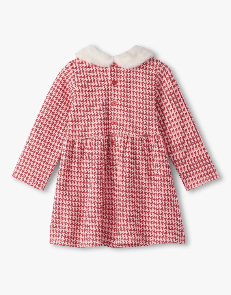 Hatley Kids red houndstooth fun fur trim dress chex red