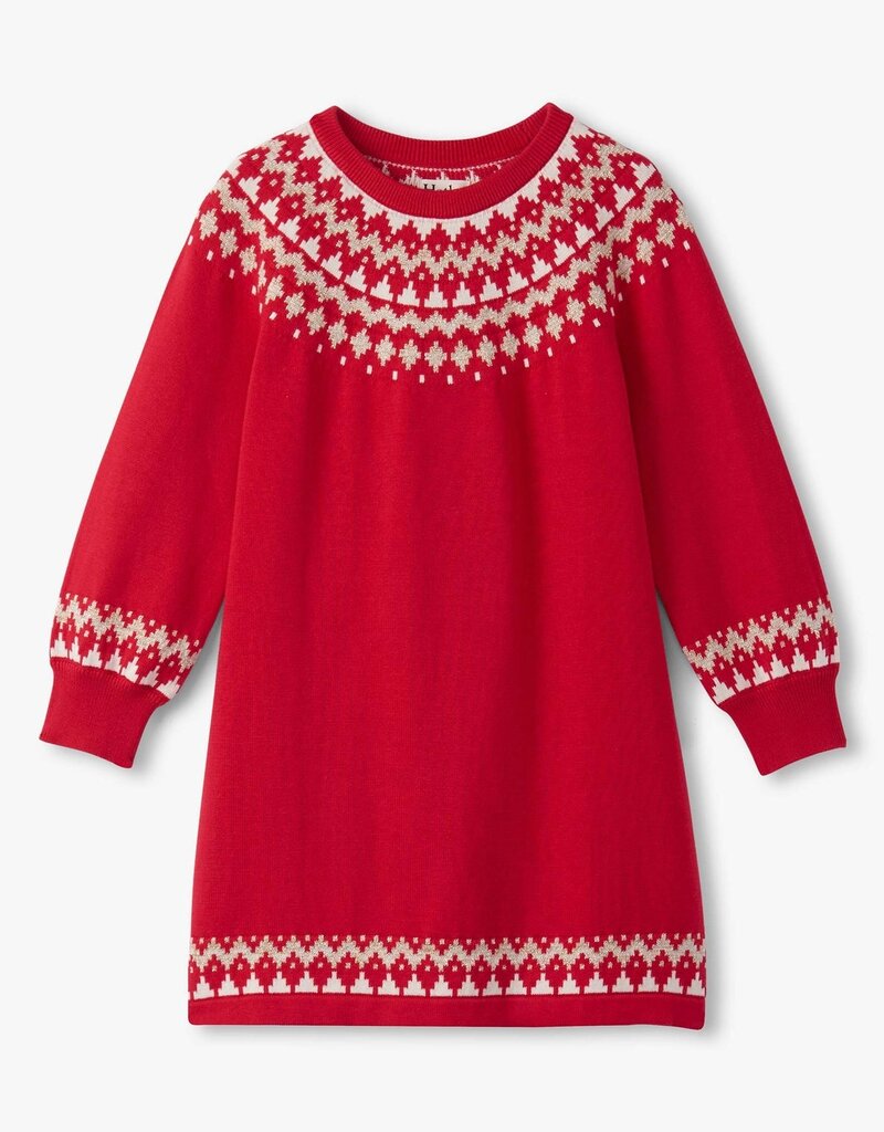 Hatley Kids holiday fair isle swing sweater dress chex red