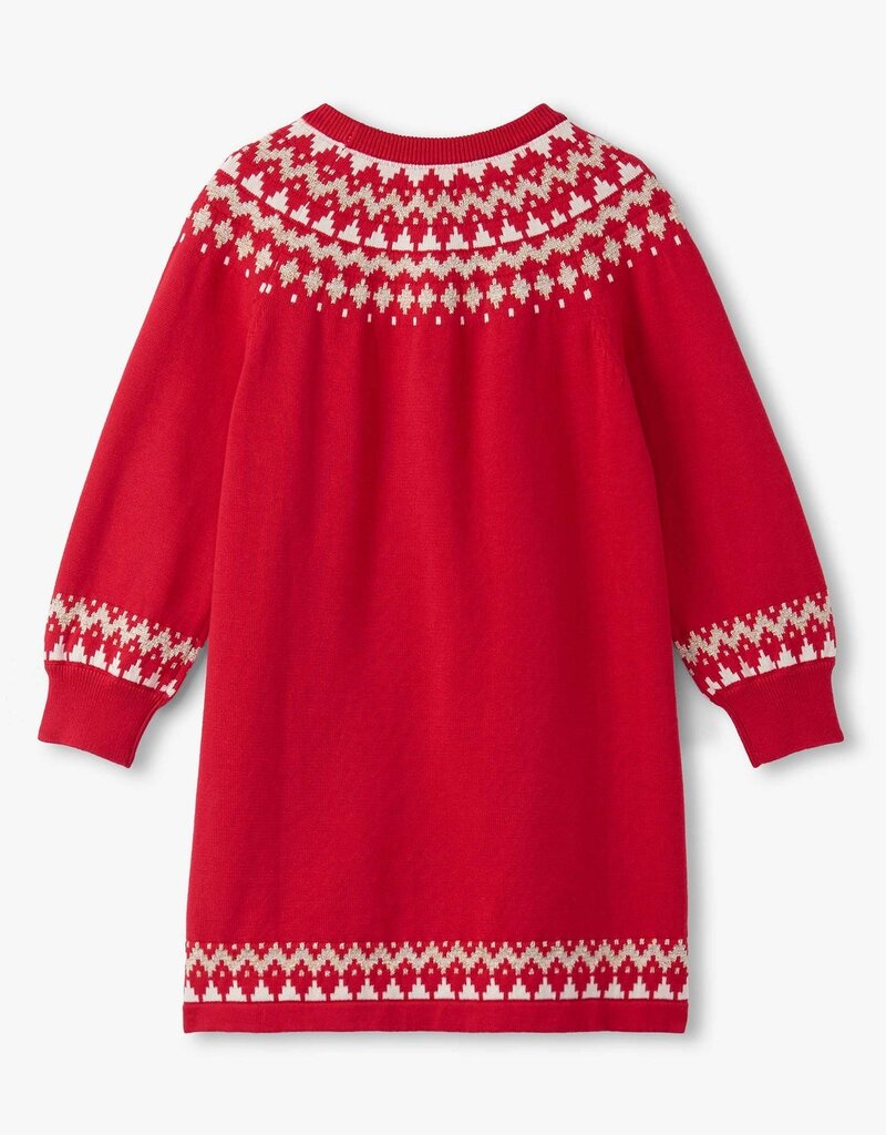 Hatley Kids holiday fair isle swing sweater dress chex red