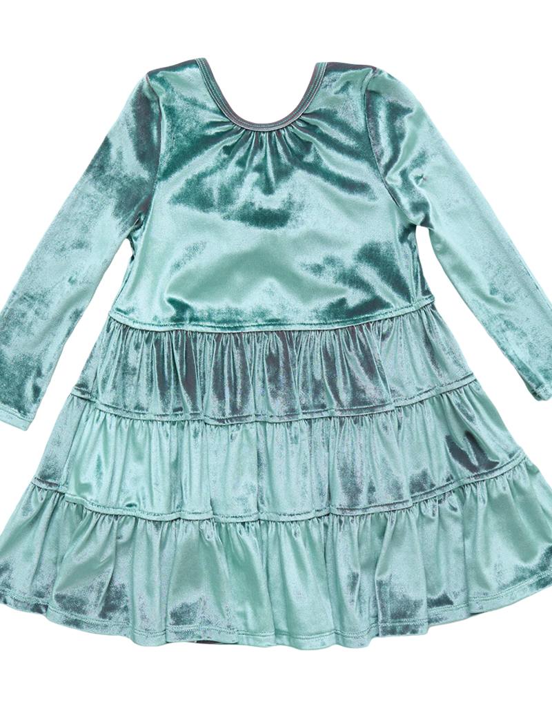 Pink Chicken girls pearl dress - teal velour