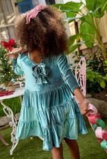 Pink Chicken girls pearl dress - teal velour