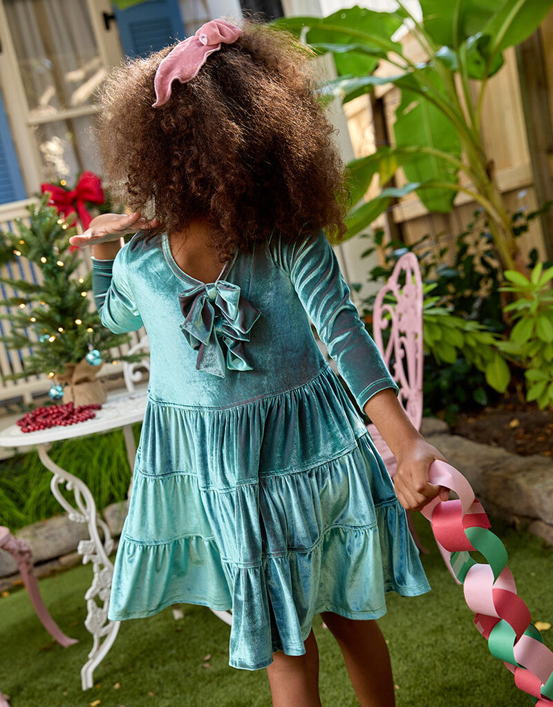 Pink Chicken girls pearl dress - teal velour