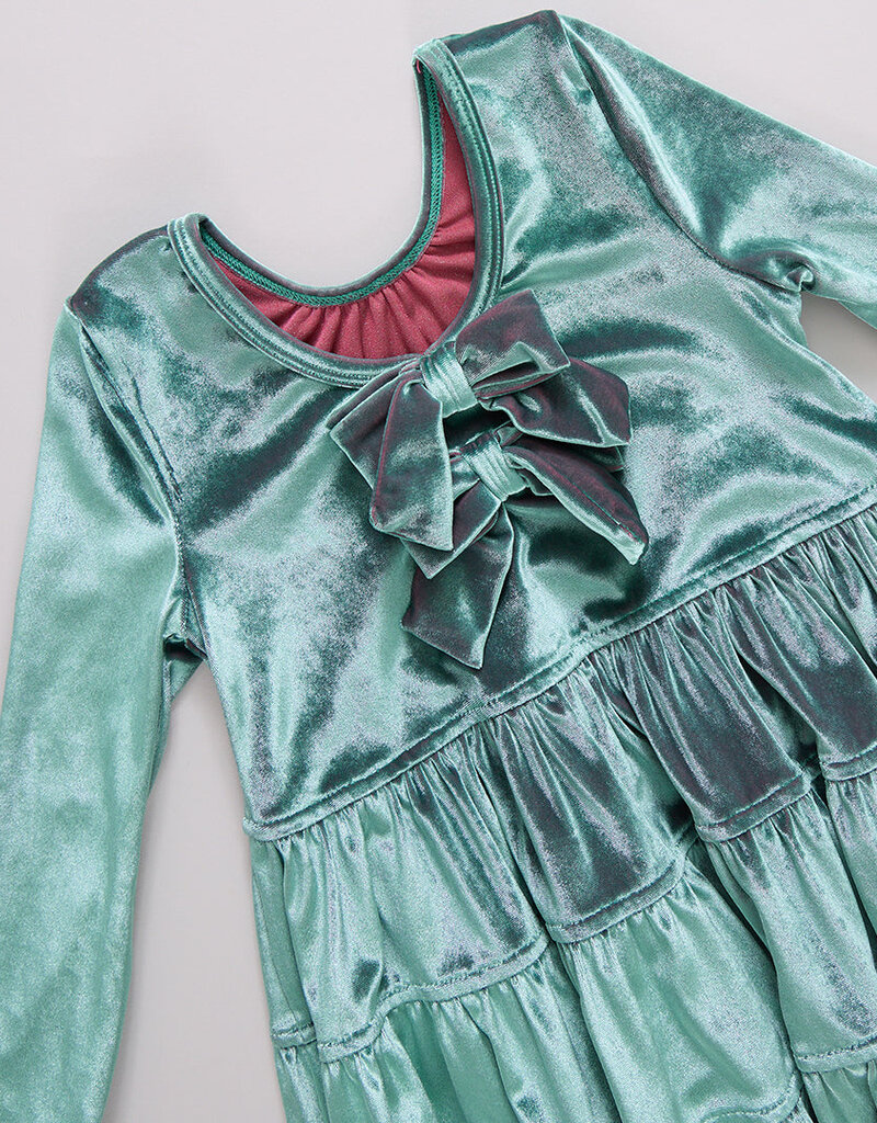 Pink Chicken girls pearl dress - teal velour