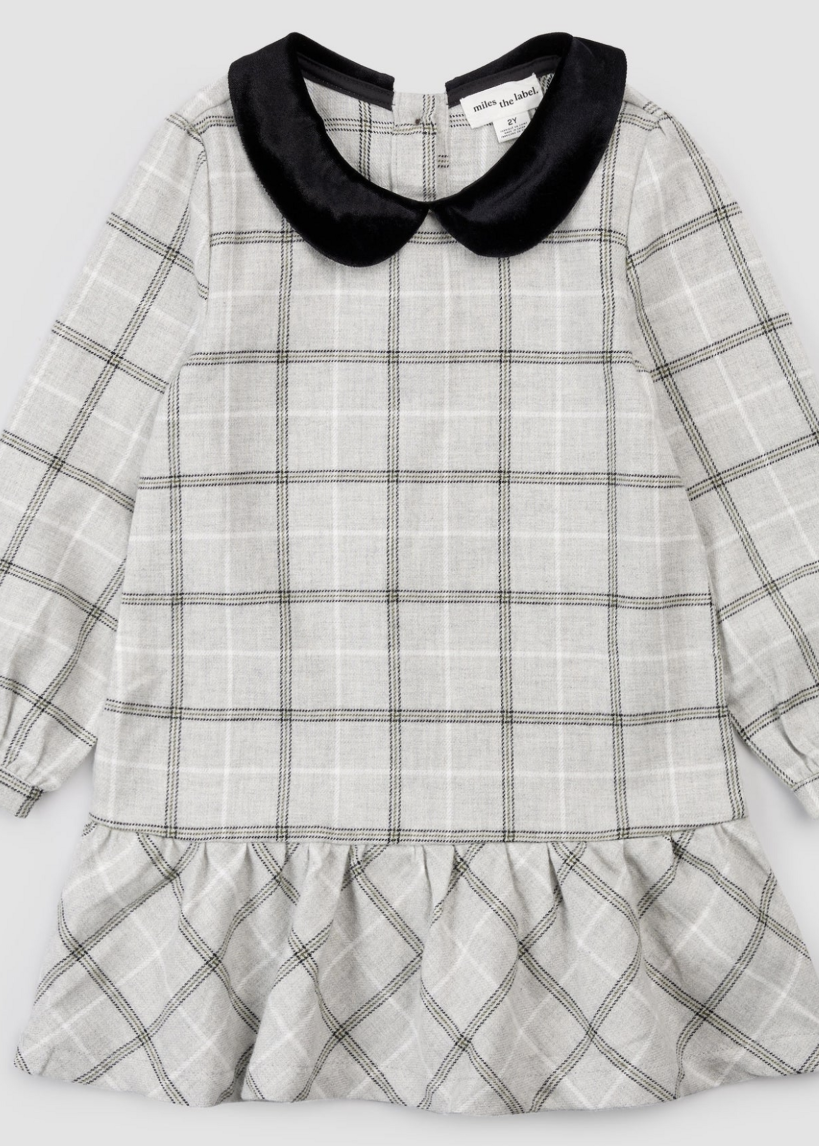 miles the label L/S DRESS WOVEN-LT GREY PLAID