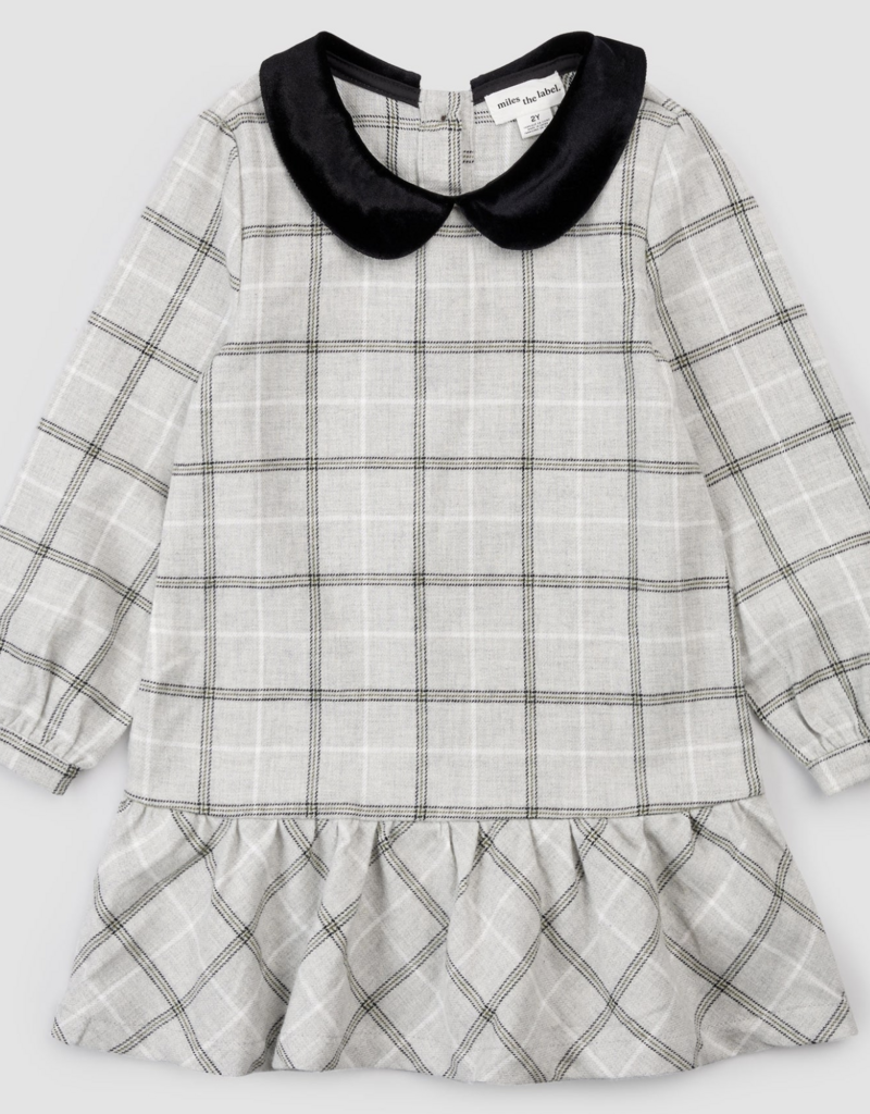 miles the label L/S DRESS WOVEN-LT GREY PLAID