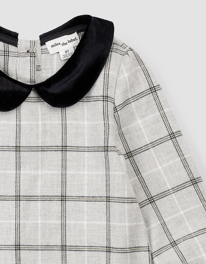 miles the label L/S DRESS WOVEN-LT GREY PLAID