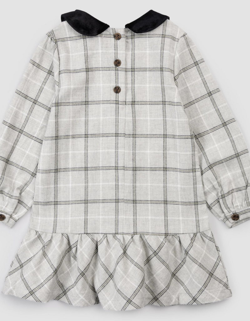 miles the label L/S DRESS WOVEN-LT GREY PLAID
