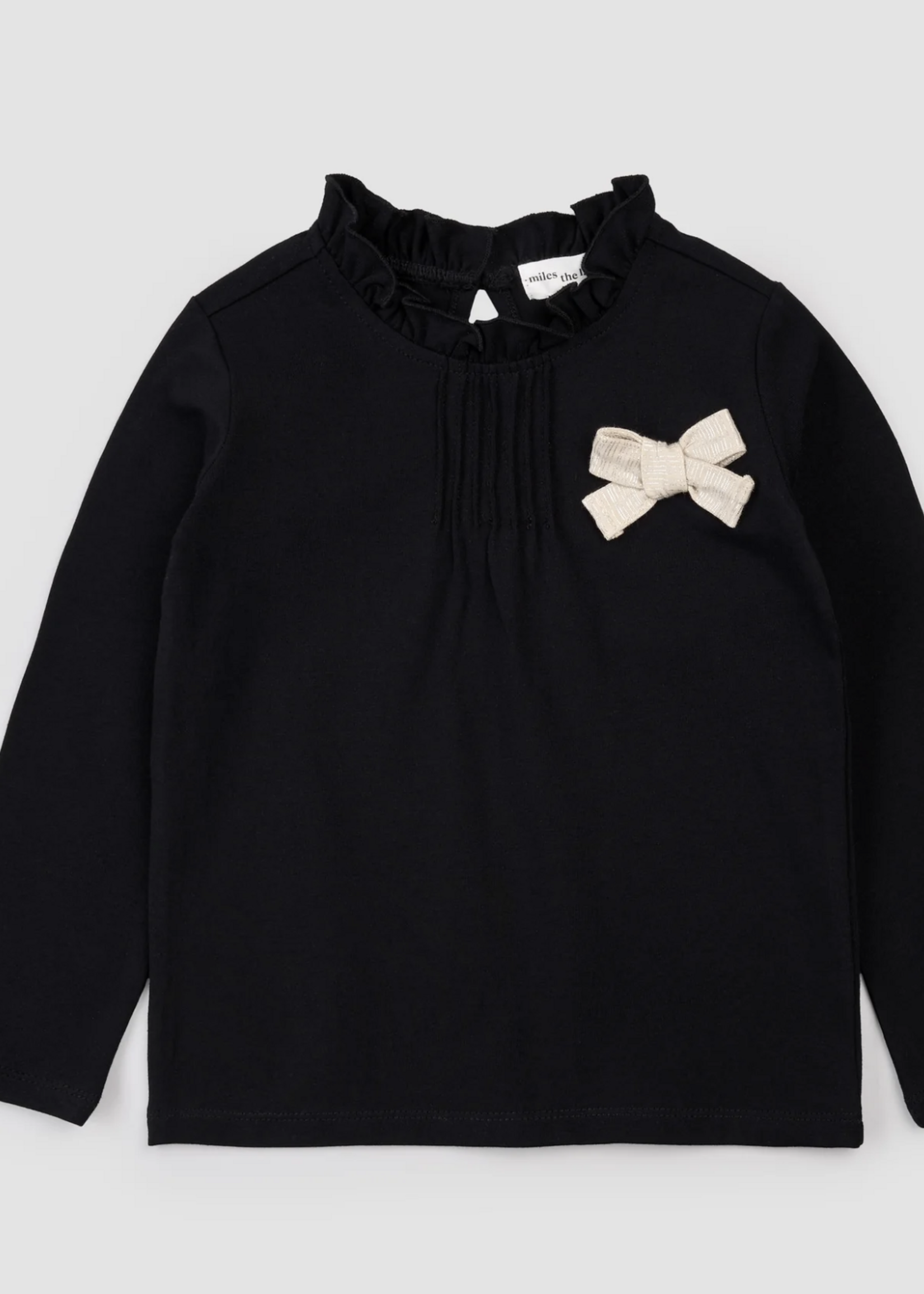 miles the label BLACK L/S TOP KNIT W/BOW